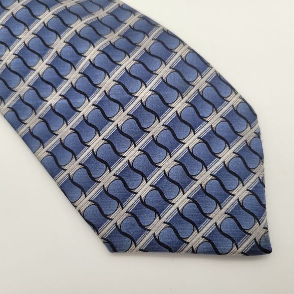 NWOT Belisi Men's Blue Gray Striped Silk Tie OS - Picture 1 of 6